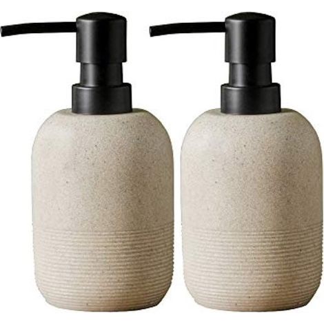 Juego de 2 dispensadores de jabón en color beige - resina resistente con textura en relieve (1/5)