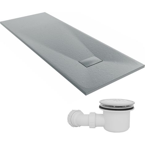 NRG 1800 x 700mm SMC Anthracite Rectangle Slate Effect Bathroom Shower Tray & Fluidmaster Fast Flow Waste Trap