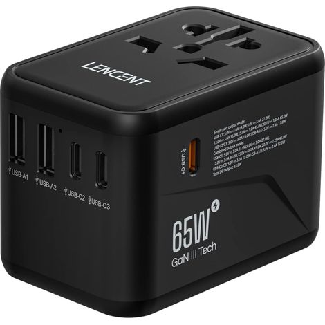 Adaptateur de Voyage Prise Universelle Chargeur International 65W GaN III avec 2 USB (1/5)