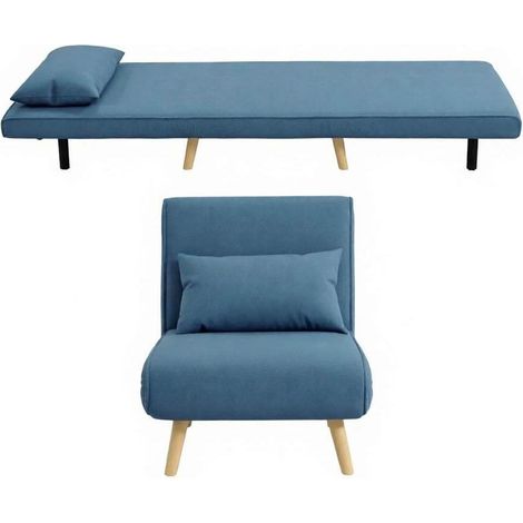 CHICFURN Divano letto 195x72 cm blu in poliestere e metallo, schienale regolabile, 1 posto (1/5)
