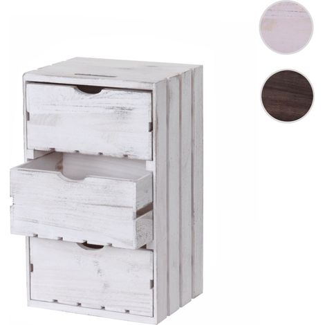Commode HWC-C62, 3 tiroirs, 53x32x26cm - blanc shabby (1/5)