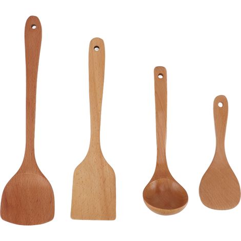 Spatule en bois antidérapante et multifonctionnelle avec cuillère intégrée, idéale pour la cuisson à la poêle et les ragoûts. (1/5)