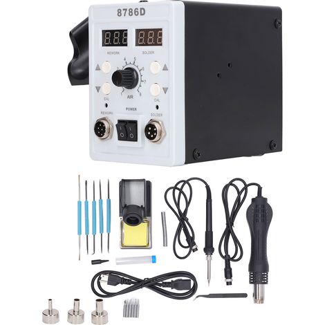 Station de soudage à air chaud avec fer à dessouder, écran LED, prise américaine 110V, kit complet pour atelier (1/5)