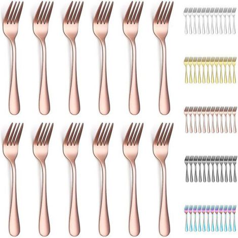 Lot de 12 fourchettes à dessert or rose de 14,3 cm - Plaquées en titane Or Rose - Fourchettes À Dessert 14,3cm - 12 Pièces MENAGERE (1/5)