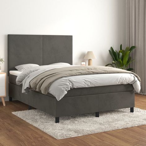 Boxspringbett mit Matratze Dunkelgrau 140x200 cm Samt vidaXL (1/5)
