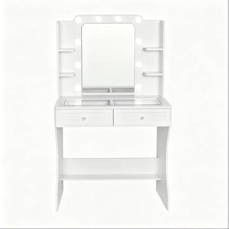 CHICFURN Toeletta 80x135x38 cm in MDF bianco con specchio LED e vani portaoggetti per camera (1/5)