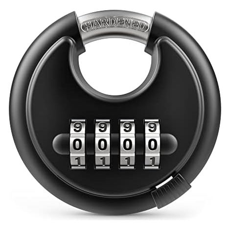 Cadenas à combinaison, cadenas à disque à 4 chiffres avec anse en acier trempé, cadenas à combinaison robuste sans clé pour abri de jardin ou clôture extérieure