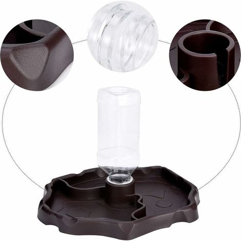 Distributeur d'eau pour Reptile, Distributeur 2 en 1 de Nourriture Anti Debordement Bol, Gamelle en Plastique pour Tortue Terrestre Gecko - Brun--TRIMEC