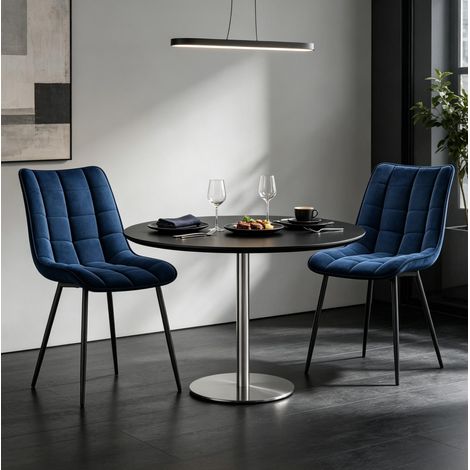 Set de 2 sillas de comedor azules de terciopelo con patas de metal (1/5)