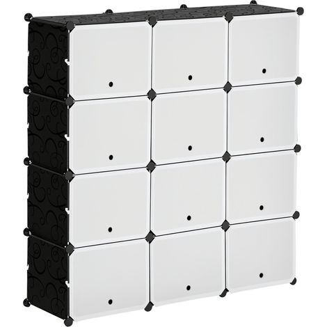HOMCOM Meuble de rangement Meuble à chaussures modulable 12 casiers avec portes et étagères - dim. 125L x 32l x 125H cm - noir