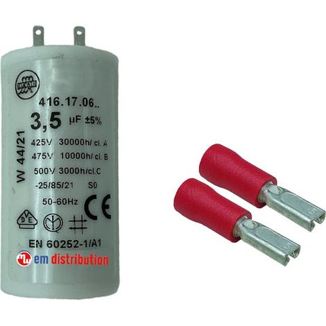 Condensateur 3,5µF avec fiches d'adaptation pour moteur de volet roulant Bubendorff (1/5)