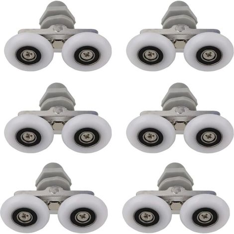 6 roulettes pour porte de douche, roulettes coulissantes Ø25 mm pour rails à gorge, compatibles avec portes en verre incurvées (épaisseur 4–6 mm), trous dans le verre : 10–14 mm (1/5)