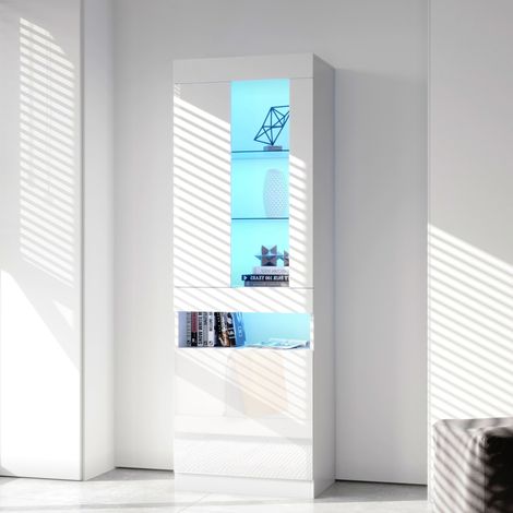 MEUBLIV Vetrina LED bianca 50x40x180 cm - ripiani in vetro, vano chiuso (1/5)