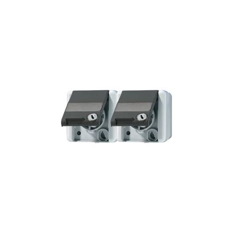 Jung Toma de corriente SCHUKO® doble, cableada, 16 A 250 V , con campo de rotulación, con cerradura de seguridad, horizontal, IP 44, WG 800, anthrazit 8220 NAWSL