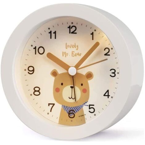 Réveil pour Enfants sans tic-tac, réveil de Voyage Bruyant Horloge de Bureau avec Double Cloche Lumineuse pour Chambres d'enfants (Blanc) (1/5)