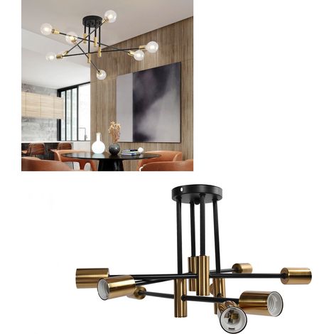 Plafonnier en fer forgé à 8 têtes, lustre de style industriel, plafonnier minimaliste moderne nordique pour salon, douille E27, luminaire créatif et unique en fer forgé pour chambre et salle à manger (1/5)