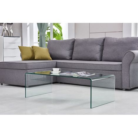 Tempered Clear Bent Glass Coffee Table, Transparent Tea Table (1/5)