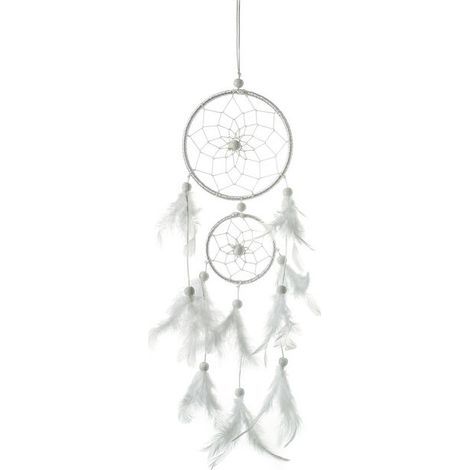 Capteur de Reves en Plumes, Grand Attrape Rêve avec 2 Cercles pour Chambre Maison Décoration Tenture Murale Mobile Decoratif Filles Enfants Cadeau(Blanc) (1/5)