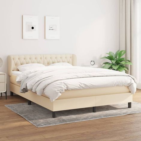 Sommier à lattes de lit avec matelas Crème 140x190 cm Tissu (1/5)