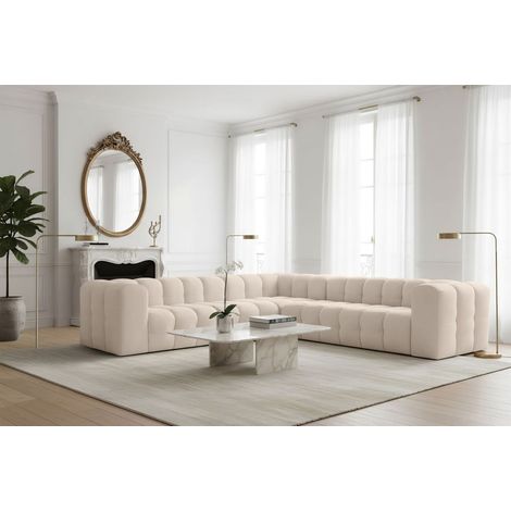 Ecksofa Designersofa SOLVIE in Stoff Tiffani Beige Seite Universal