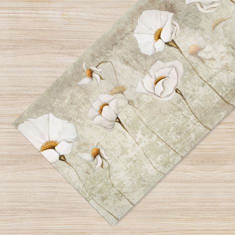 Tappeto passatoia fantasia made in Italy antiscivolo lavabile aderente 135 White Poppy - 50x300cm