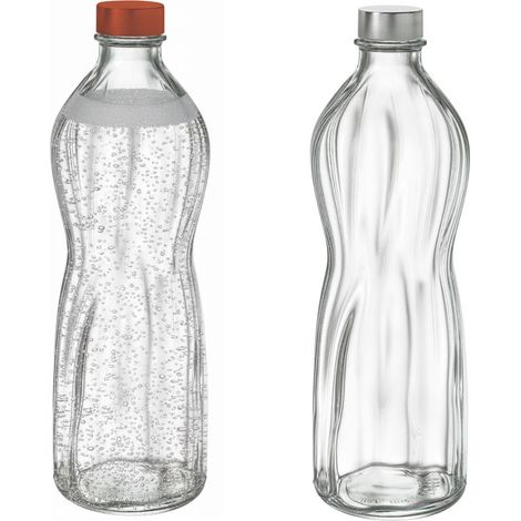 Set 2 Bottiglie in Vetro da 1 Litro tappo a vite per acqua frizzante e Naturale resistenti Ecologica Lavabile in Lavastoviglie Ideal' anche pe Bevande Riciclabile capienza 100 cl (1/5)