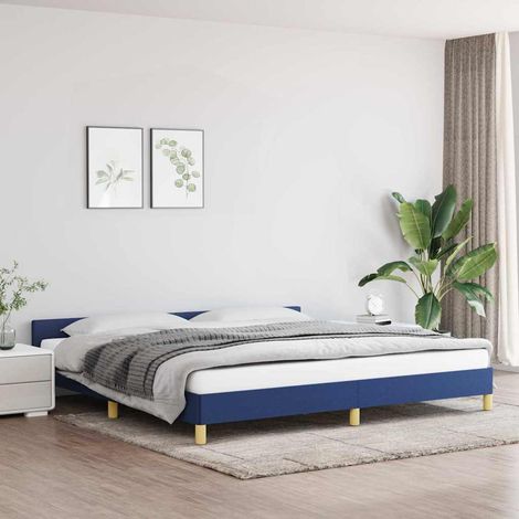 Estructura de cama con cabecero sin colchón tela azul 200x200cm (1/5)
