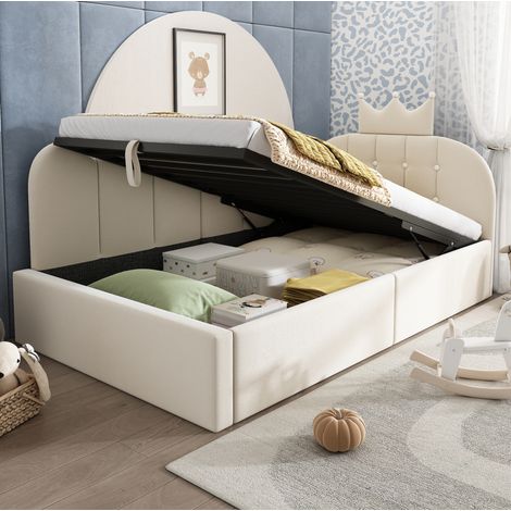Cama dormitorio con almacenamiento terciopelo beige OKMYHOME (1/5)