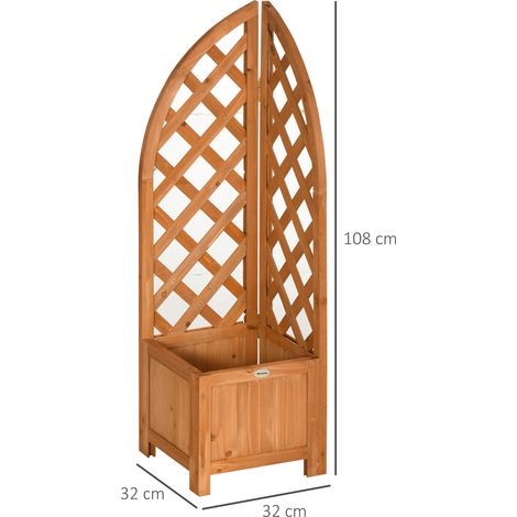 Bac à plantes avec treillage 32x32x108cm, bois naturel brun - Verticalité compacte (1/5)