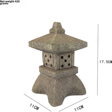 Lámpara solar con forma de pagoda, fabricada en resina, ideal para la decoración de jardines zen (12 cm, gris). (1/5)