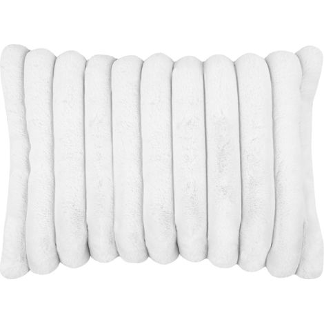Coussin en imitation fourrure ultra douce à bandes Blanc 50x80 cm
