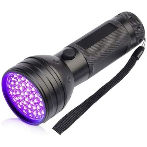 Lampe Torche UV Lampe de Poche 51 LEDs,UV Torch avec Lumière Noire,Torche Ultra Violet Puissante, Ultraviolet Flashlight UV Blacklight Torch Détecteur pour Urine Animale Resine (Noir), Ensoleillé (1/5)