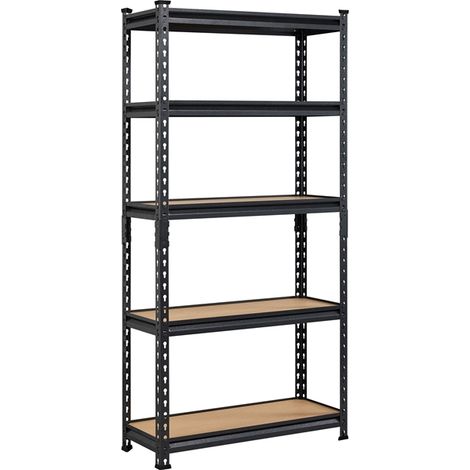 Homevive Estantería Metálica 5 Niveles Estante Metal Carga 175kg por Balda 75 x 30 x 153 cm Altura Ajustable Estanteria Garaje Almacenaje Trastero Salón Cocina Negra