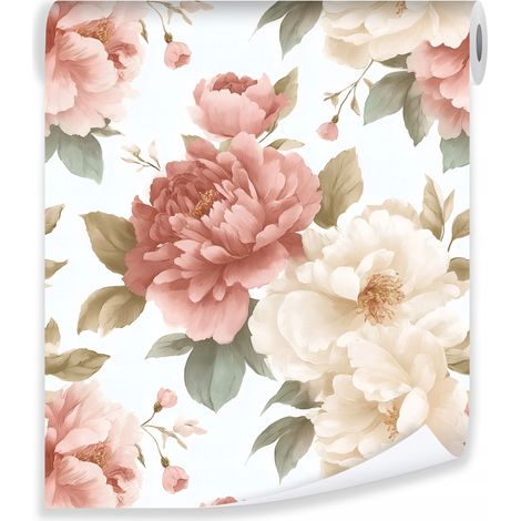 Papier peint fleurs roses pivoines romantic interlining wall living room bedroom (1/3)