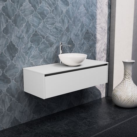 Inda - Badezimmerschrank 1 Schublade B.120 mit Aufsatzwaschbecken / Mattweiß - Smeraldo (1/5)