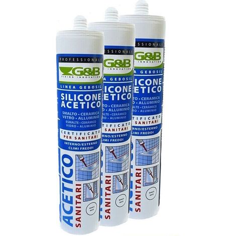 SILICONE ACETICO BIANCO G&B 280 ML SANITARI BAGNO CLIMI FREDDI INTERNO ESTERNO 3 PEZZI