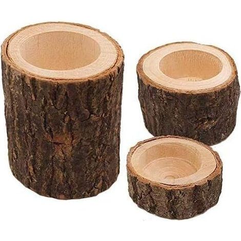 Lot de 3 photophores en bois pour bougies chauffe-plat, pour centre de table, mariage, fête d'anniversaire, Saint-Valentin, décoration d’intérieur (1/4)