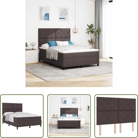 Matelas ferme-moyen -  Lit à ressorts avec matelas Marron foncé 160 x 200 cm tissu (1/5)