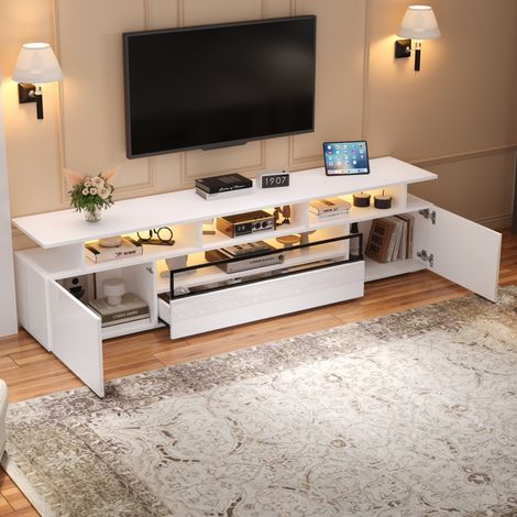 1803845cm Fernsehschrank,Hochglanz-TV-Ständer,TV-Schrank mit 2 Schränken und 1 Schublade,Lowboard Mit LED und 10 Ablageflächen,Stand-Wohnzimmerschrank, passend für Fernseher um die 75 Zoll (1/5)