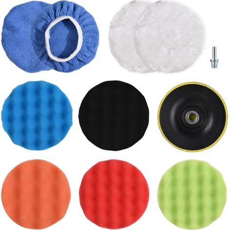 Kit de tampons de polissage de voiture de 11 pièces de 5 pouces, éponge de polissage moussante, bonnet en laine avec arbre M10, accessoires de perceuse à disque auto-adhésifs, nettoyage pour automobil (1/5)
