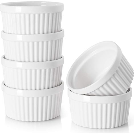 Ramequin Lot de 6, Moules à Pâtisserie en Porcelaine, Ramequin pour Creme Brulee & Muffin & Gâteau, Moules à Soufflés & Pudding, Mini Bols à Glace, Sauce, Fruit, Collation,120ML