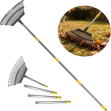 Multifunctional leaf rake, adjustable height, lawn rake, soil loosener, gardening tool, usable all year round, collects fallen leaves and loosens the soil (1/5)