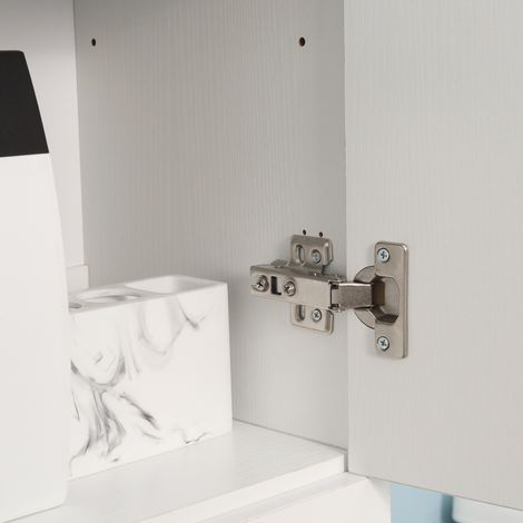 Meuble de rangement salle de bain blanc, 30x28x180 cm, avec étagère ajustable, 2 niches fermées et tiroir en bois massif. (1/5)