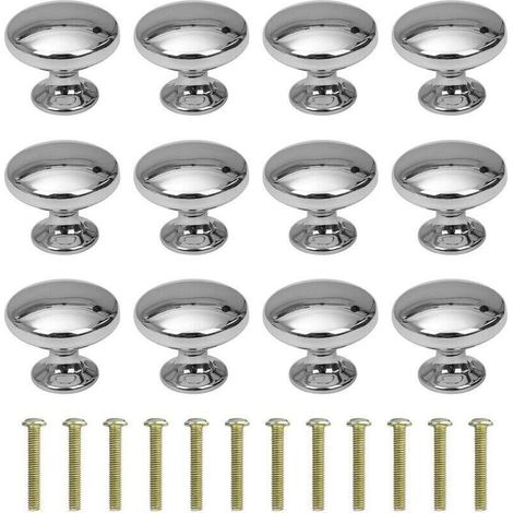 CCYKXA 12 Pièces Boutons de Tiroir Rond 30mm Poignée de Meuble pour Placards Armoires avec Vis Chrome (1/5)