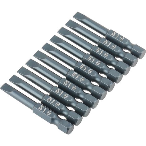 Lot de 10 embouts tournevis plats 1/4 pouce queue hexagonale 50mm acier allié S2 H6,3x50xSL5mm (1/5)