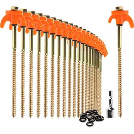 24x Zeltnägel, robuste Stahlnägel mit Draht- und Seilverstärkung, Felsnägel für Camping und Outdoor-Zelte, Haken für harten Boden und Holz. (1/5)