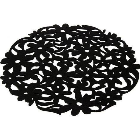 Schwarze, runde Filz-Platzsets mit lasergeschnittenem Blumenmuster, 30 x 30 cm, für die Küche