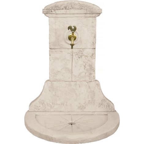 Habitat Et Jardin – Fontaine de jardin Chantilly – Pierre reconstituée beige – Dimensions 60 x 42 x 94 cm – Résistante aux intempéries – Robinet en laiton inclus