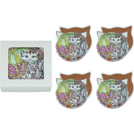 4er-Set Keramik-Tischsets mit Katzenohren – perfekt für Katzenliebhaber (1/3)