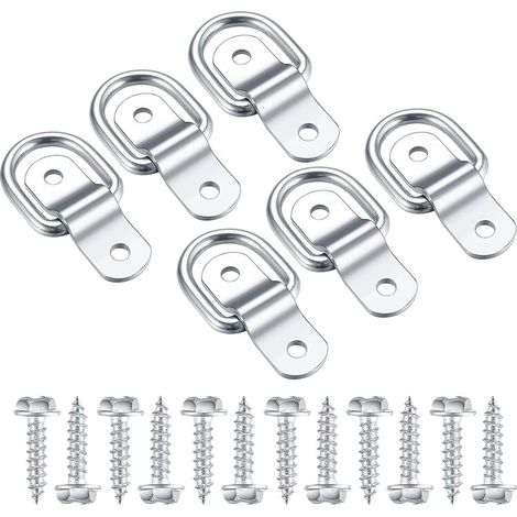 Anillas de sujeción en forma de D, ganchos de fijación de acero inoxidable, anillas de montaje para anillas de sujeción, correas de sujeción de 6 piezas y 12 tornillos para remolques de coches, hamaca (1/5)
